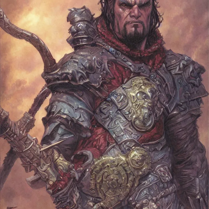 Image similar to a fantasy comic book style portrait painting of a half - orc male warrior, art by donato giancola and bayard wu and gustav moreau and wayne barlowe