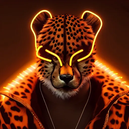 Prompt: a beautiful commission of a male anthropomorphic cheetah wearing a neon jacket,futuristic,detailed face,mohawk,cyberpunk style,deviantart,artstation,art by greg rutkowski,ross tran,professional lighting,neon city,night,raytracing,rtx,highly realistic,4k,dramatic,hyperrealism