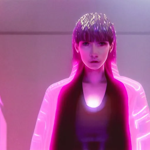 Image similar to joi from blade runner 2 0 4 9 as a giant pink translucent hologram, neo - noire