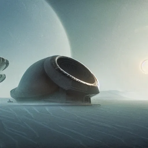 Image similar to giant mothership spacecraft, dune style, denis villeneuve