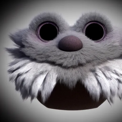 Prompt: small fluffy sad cute monster with big eyes, 3 d, photorealistic, ultra - details