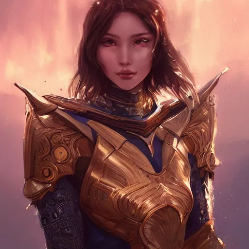 Image similar to portrait knights of Zodiac girl, golden and copper armor, sci-fi, fantasy, intricate, very very beautiful, elegant, highly detailed, digital painting, artstation, concept art, smooth, sharp focus, illustration, art by artgerm and WLOP and tian zi
