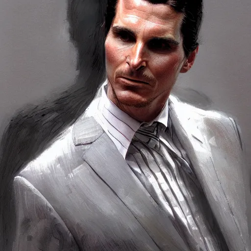 Prompt: Christian Bale as Patrick Bateman, Closeup character art by Donato Giancola, Craig Mullins, digital art, trending on artstation