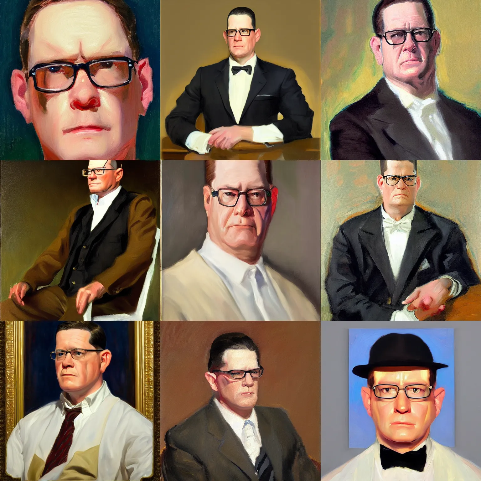 Prompt: portrait of hank hill, hyperrealistic, in the style of john singer sargent, oil painting