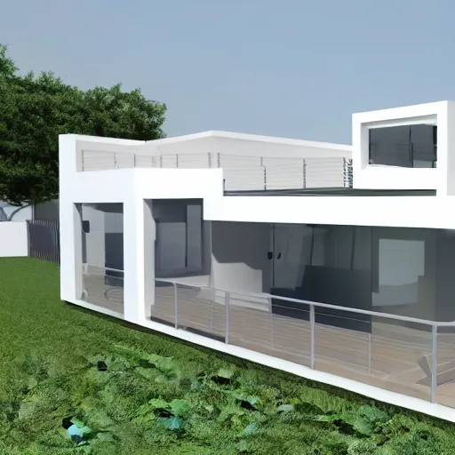 Image similar to blueprints of a concept modular house, minimalistic, white, future