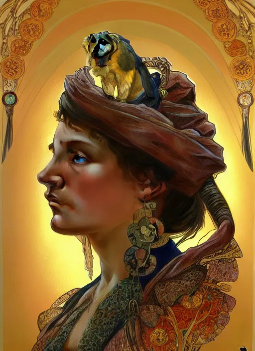 Prompt: oil portrait of a new type of animal, intricate, elegant, highly detailed, lighting, painting, artstation, smooth, illustration, art by greg rutowski and alphonse mucha