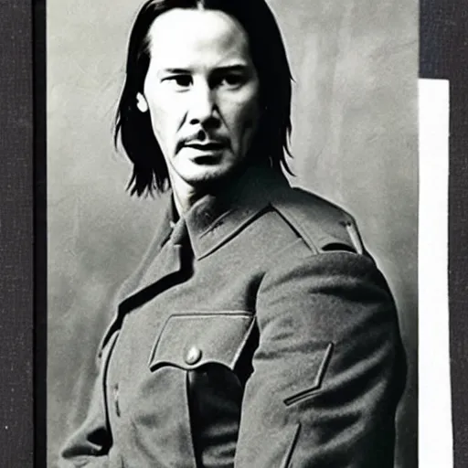 Image similar to keanu reeves as a soldier , historical photo