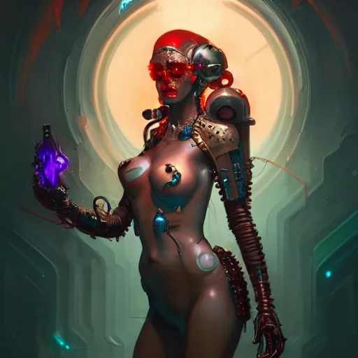 Image similar to a portrait of a nubile cybernetic duchess of hell, cyberpunk concept art by pete mohrbacher and wlop and artgerm and josan gonzales and jean claude meziere and syd mead and moebius, trending on artstation, unreal engine, highly detailed, intricate, sharp focus, digital art, 8 k