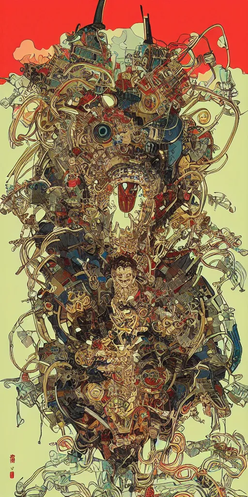 Image similar to cyberpunk oimmortal beast from chinese mythology cyborg portrait, illustration, pop art, splash painting, art by geof darrow, ashley wood, alphonse mucha, makoto shinkai