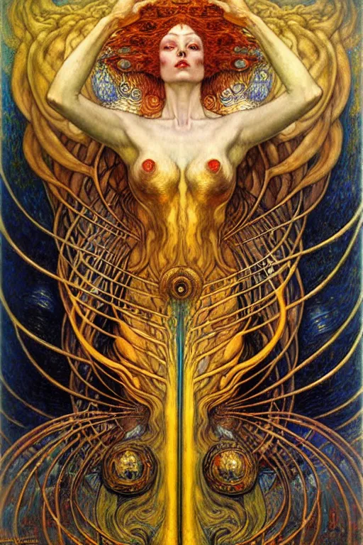 Image similar to Divine Chaos Engine by Karol Bak, Jean Delville, William Blake, Gustav Klimt, and Vincent Van Gogh, symbolist, visionary