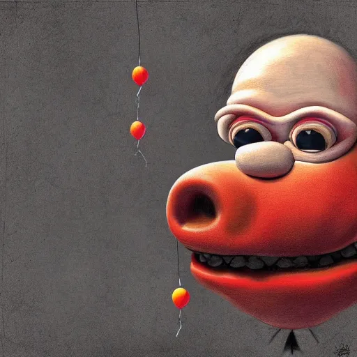 Image similar to surrealism grunge cartoon portrait sketch of homer simpson with a wide smile and a red balloon by - michael karcz, loony toons style, the conjuring style, horror theme, detailed, elegant, intricate