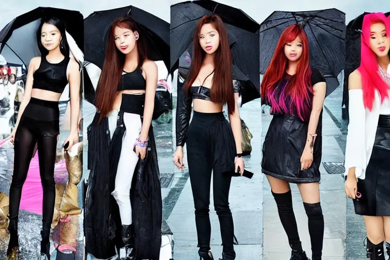 Image similar to blackpink celebrities posing in the rain