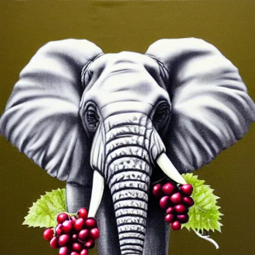 Prompt: elephant made out of grapes, photorealistic, high detail