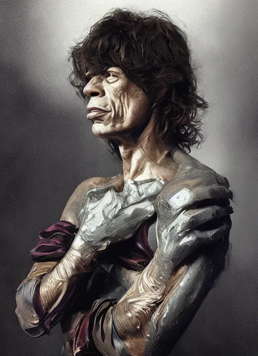 Image similar to Portrait of Mick Jagger, marvel comics, dark, intricate, highly detailed, smooth, artstation, digital illustration by Ruan Jia and Mandy Jurgens and Artgerm and Wayne Barlowe and Greg Rutkowski and Frank Frazetta