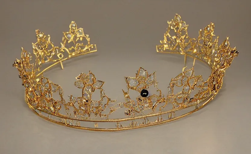 Prompt: ornate realistic symmetrical floral flower gold tiara 3 d art deco