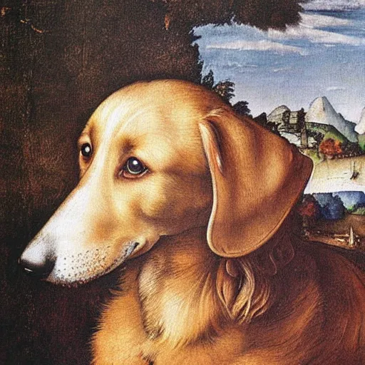 Prompt: a beautiful painting of a dog by albrecht durer