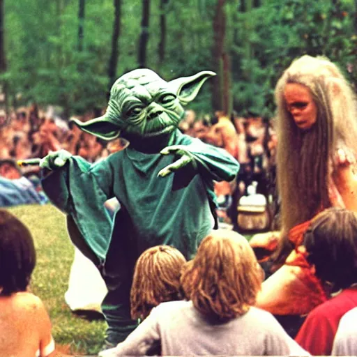 Image similar to yoda performing at woodstock