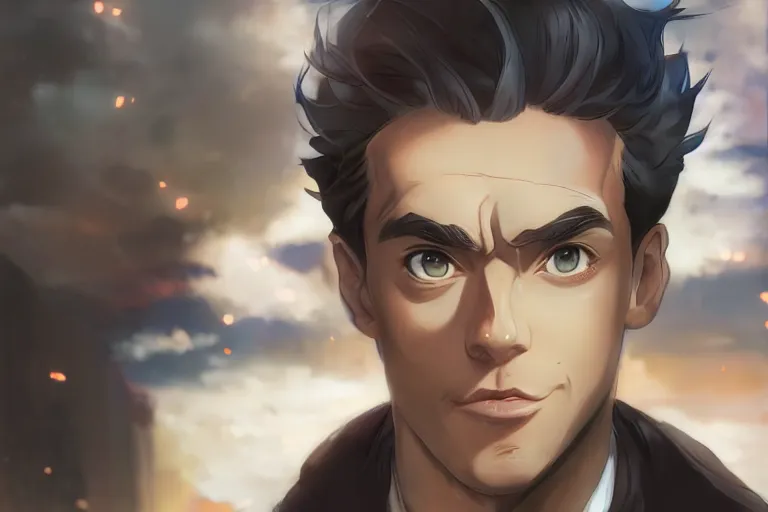 Image similar to anime jordan peterson, single centered subject, mid shot, ambient lighting, detailed face, by makoto shinkai, stanley artgerm lau, wlop, rossdraws