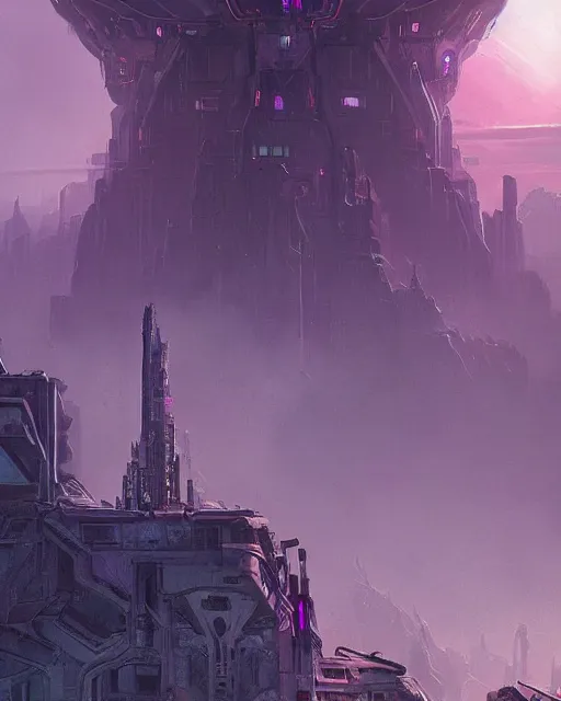 Image similar to an alien city, alien architecture, purple, environment art, fantasy art, landscape art, in the style of greg rutkowski, illustration, epic, fantasy, intricate, hyper detailed, artstation, concept art, smooth, sharp focus, ray tracing