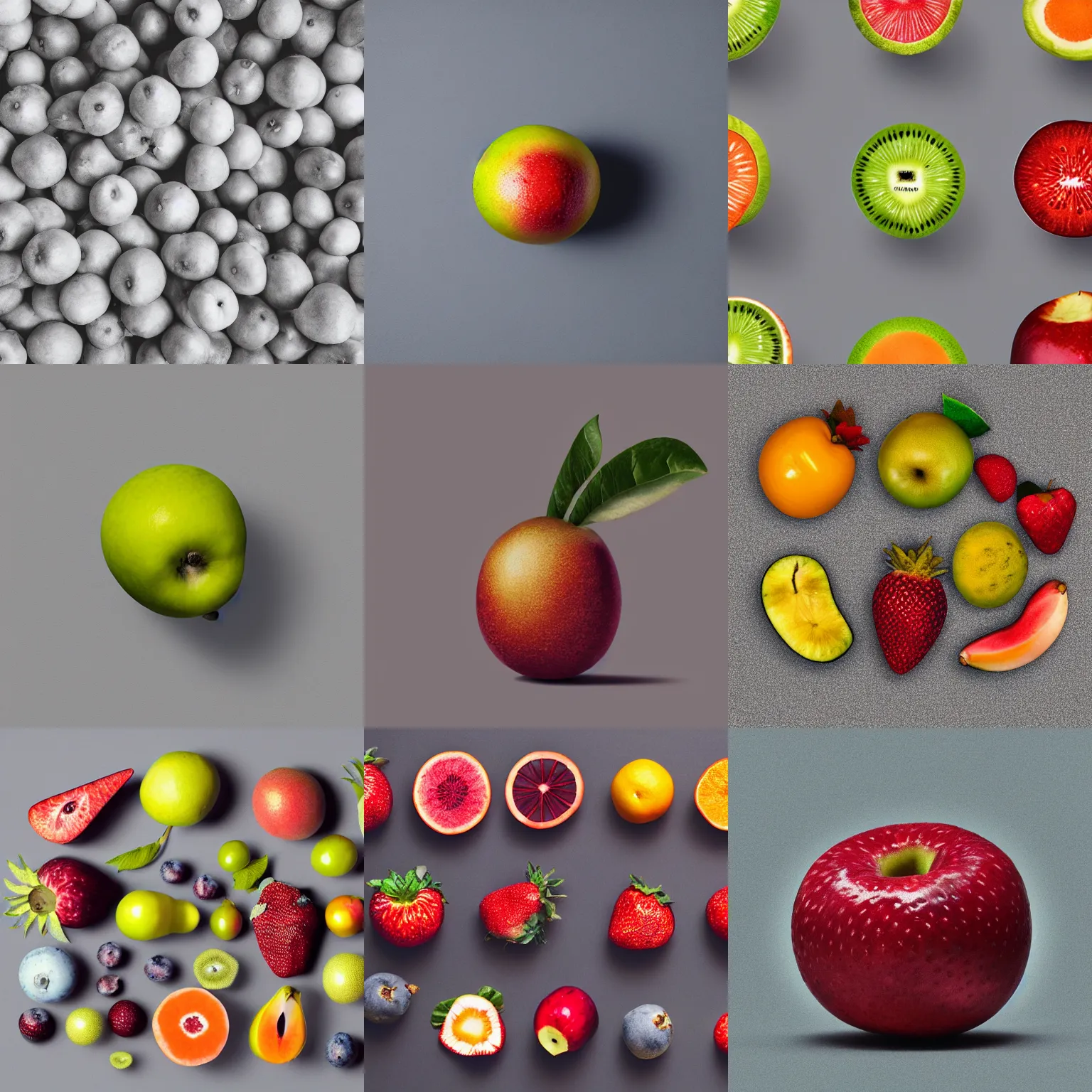 Prompt: centered hyper-realistic fruit, gray background