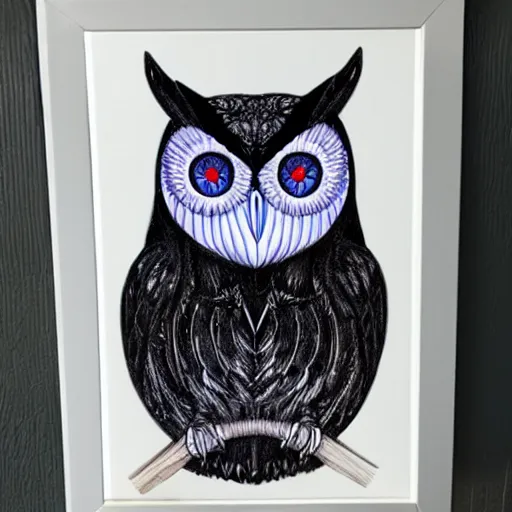 Image similar to color charcoal art, glowing white owl, in a windowsill