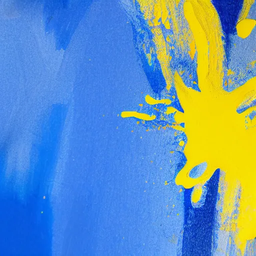 Image similar to a photo of blue paint mixing with yellow paint on an artist's canvas