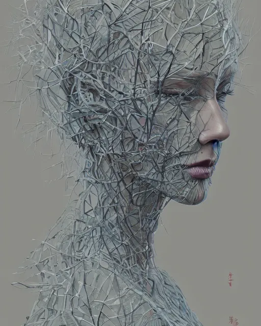Prompt: portrait of a woman made of branches. intricate abstract. intricate artwork. by tooth wu wlop beeple dan mumford. trending on artstation