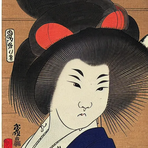 Prompt: japanese cat geisha portrait, ukiyo-e, by by Kuniyoshi