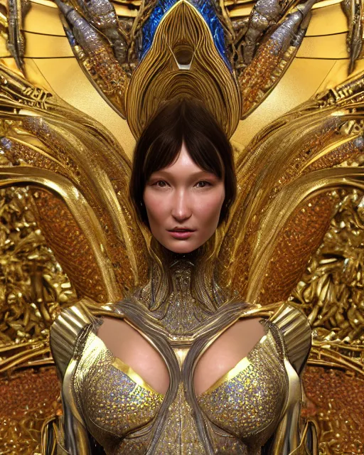 Image similar to a highly detailed metahuman 4 k close up render of an alien goddess bella hadid monument surasundari in iris van herpen dress schiaparelli in diamonds crystals swarovski and jewelry iridescent in style of alphonse mucha gustav klimt trending on artstation made in unreal engine 4