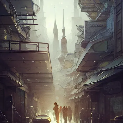 Image similar to People on the streets on the Moon city Noviy Norilsk, Russian panel houses sleeping quarters, sci-fi, fantasy, intricate, very very beautiful, elegant, digital painting, trending on Behance, concept art, smooth, sharp focus, illustration, art by artgerm and greg rutkowski and Evgeny Zubkov and alphonse mucha