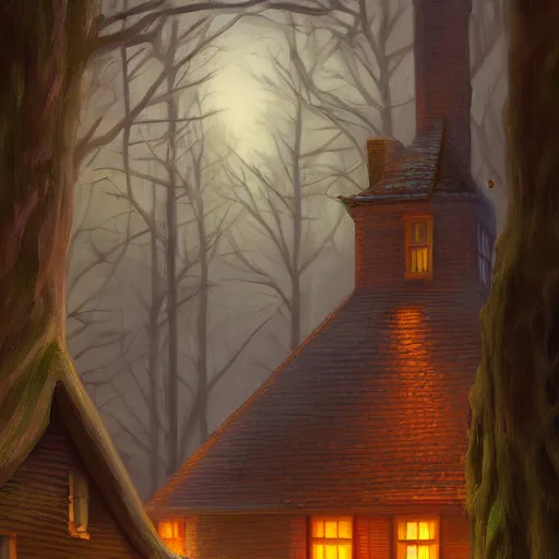 Image similar to a house chimney, magical atmosphere, trending on artstation, 30mm, by Evgeny Lushpin trending on ArtStation, deviantart, high detail, stylized portrait