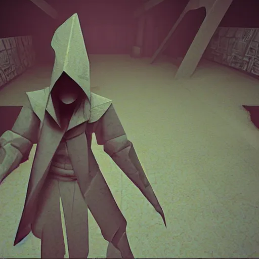 Image similar to Pyramid Head has a surprise birthday party at Silent Hill hospital, dimly lit, 3D, low poly