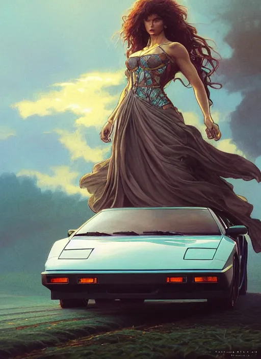 Image similar to beautiful painting of 1988 De Tomaso Pantera , intricate, elegant, highly detailed, digital painting, artstation, concept art, matte, sharp focus, illustration, art by Artgerm and Tom Bagshaw and Greg Rutkowski and Alphonse Mucha