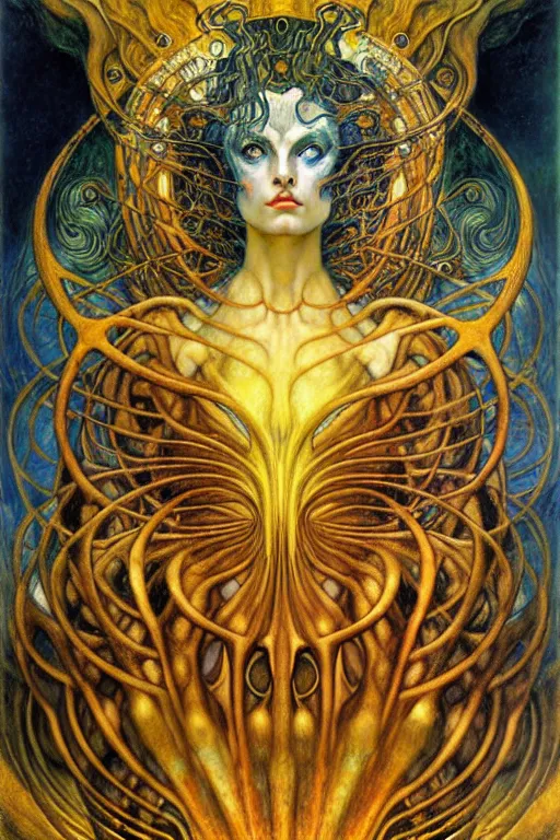 Image similar to Divine Chaos Engine by Karol Bak, Jean Delville, William Blake, Gustav Klimt, and Vincent Van Gogh, symbolist, visionary