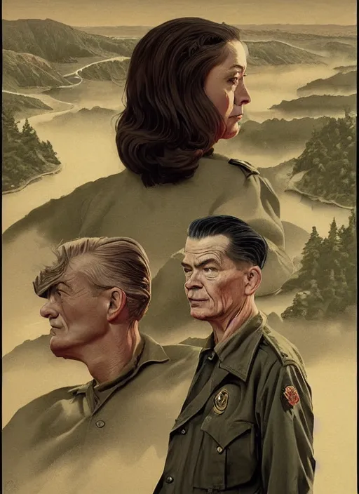 Image similar to twin peaks movie poster art, portrait of a vietnam war scene, from scene from twin peaks, clean, simple illustration, nostalgic, domestic, highly detailed, digital painting, artstation, concept art, smooth, sharp focus, illustration, artgerm, donato giancola, joseph christian leyendecker, wlop