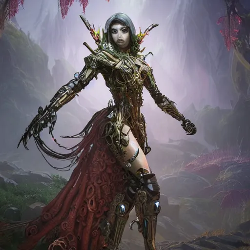 Prompt: beautiful female evil cyborg druid android queen, ultra realistic, concept art, intricate details, serious, highly detailed, photorealistic, octane render, 8 k, unreal engine, art by todd mcfarlane and artgerm and greg rutkowski and alphonse mucha