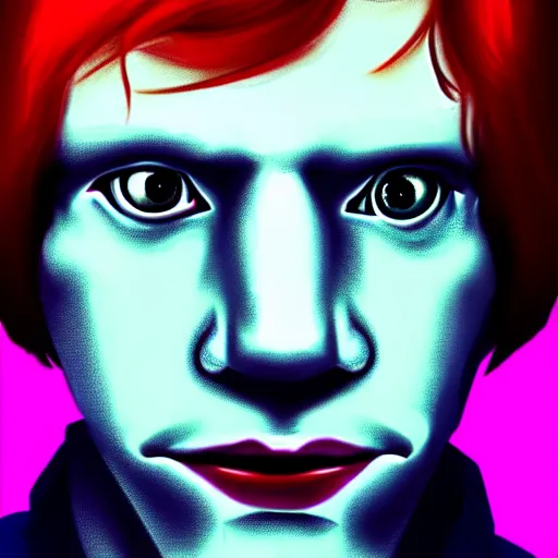 Prompt: portrait of ron weasley cyborg in cyberpunk, perfect faces, fine details