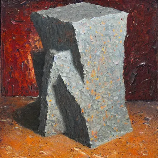 Prompt: an impasto painting by shaun tan of an abstract forgotten sculpture by the caretaker and ivan seal