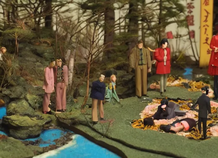 Image similar to Still frame from scene from the retro Twin Peaks japanese miniatures diorama, directed by Nobuhiko Obayashi