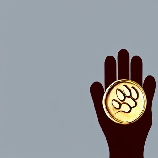 Image similar to Professional logo. Cat paw holding with a coin. Abstract, Pictorial.