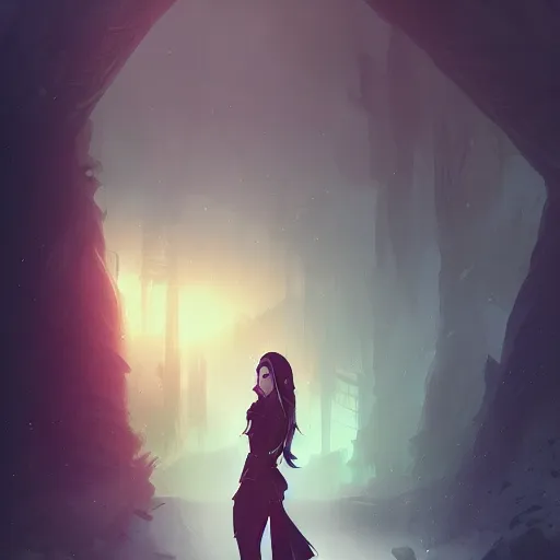 Image similar to portrait of yennefer from the Witcher 3, abandoned ruins landscape, night time, ambient lighting, 4k, anime key visual, lois van baarle, ilya kuvshinov, rossdraws, artstation