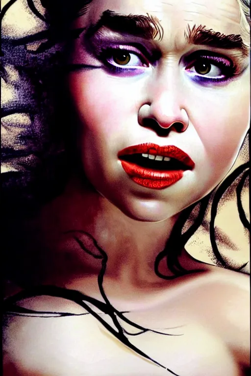 Image similar to Emilia Clarke surprised seductive look painted by John Singer Sargant, Greg Rutkowki, Frank Frazetta