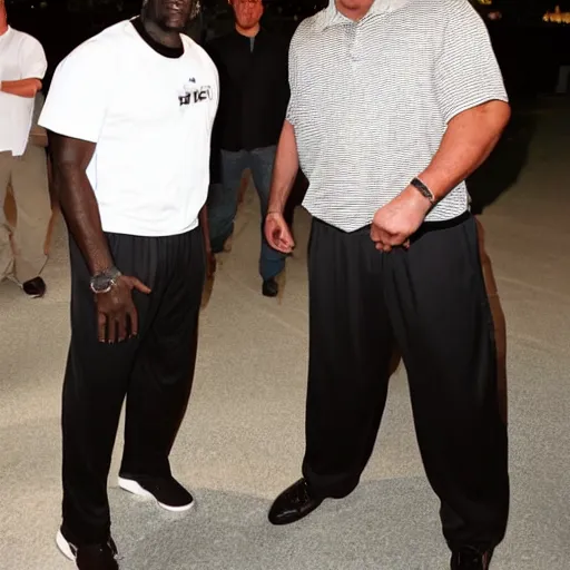 Prompt: A 5'5 Shaquille O'Neil next to a 7'2 Danny Devito