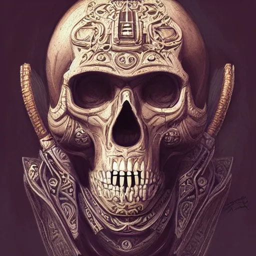 Prompt: portrait of an ancient astronaut, skull, intricate, detailed, ornate, by Mandy Jurgens