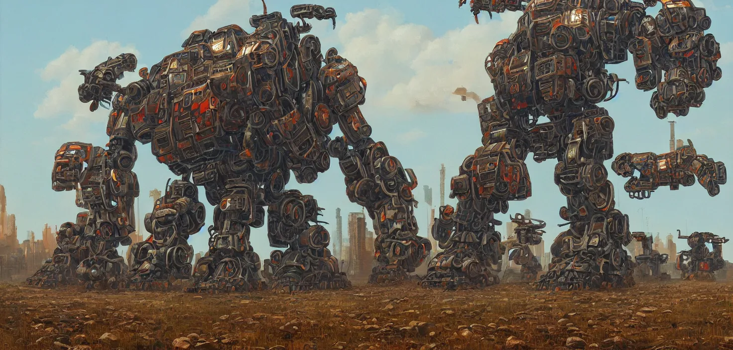 Prompt: an intricate oil painting of a giant chinese armored gorilla shaped scrap metal mecha by simon stalenhag, soviet decals
