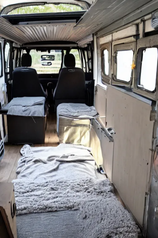 Prompt: conversion van interior, van life