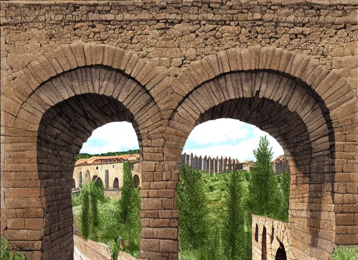 Prompt: an illustration of segovia aqueduct, trending on artstation