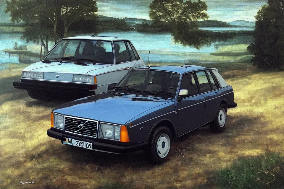 Image similar to volvo 240, oil painting, raphael high renaissance, stunning details