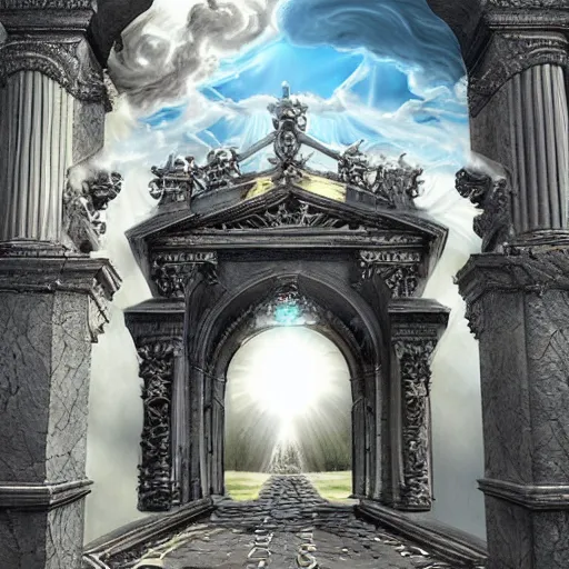 Image similar to the gates of heaven in hyper realistic detail