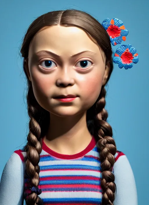 Image similar to closeup profile portrait of tin toy greta thunberg wearing a mini - skirt, depth of field, zeiss lens, detailed, symmetrical, centered, fashion photoshoot, by nicoletta ceccoli, mark ryden, lostfish, breathtaking, 8 k resolution, extremely detailed, beautiful, establishing shot, artistic, hyperrealistic, octane render